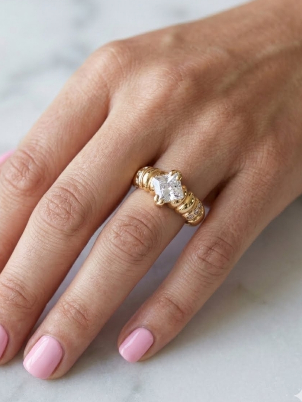 Yellow Gold Diagonal Stone with Side Stones 5.75
